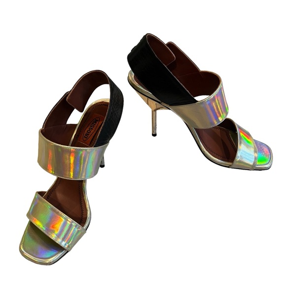 Missoni Shiny Gold with Black Buckle Slingback Sandals, Sz 37 - Picture 2 of 15